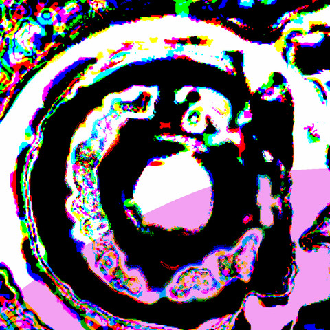 Enlarged, unblurred surface detail of Approach, showing individual colors.
