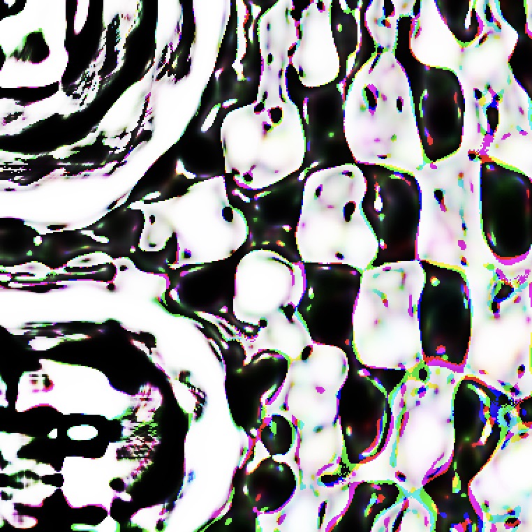 Detail: scattered color and letterforms surfacing in the chart.